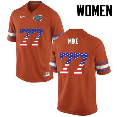 Women's Florida Gators #77 Andrew Mike NCAA Nike Orange USA Flag Fashion Authentic Stitched College Football Jersey TRY8662FZ